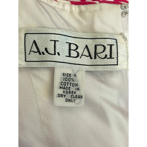 1980 Vintage AJ Bari Pink White Geometric Ruffle Tiered Knee Length Dress Size 4 - Picture 5 of 5